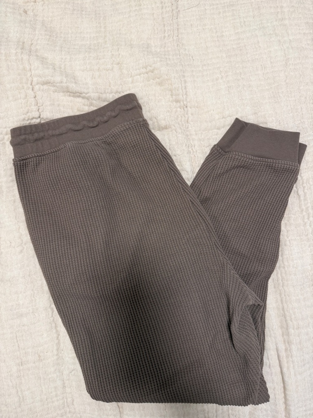 Nuuds Waffle Knit Jogger Pants Taupe Brown Lounge Pants